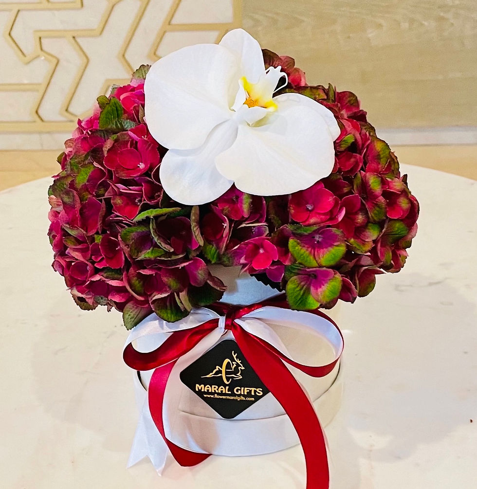 Hydrangea Charlotte  with white Phalaenopsis combination in white box