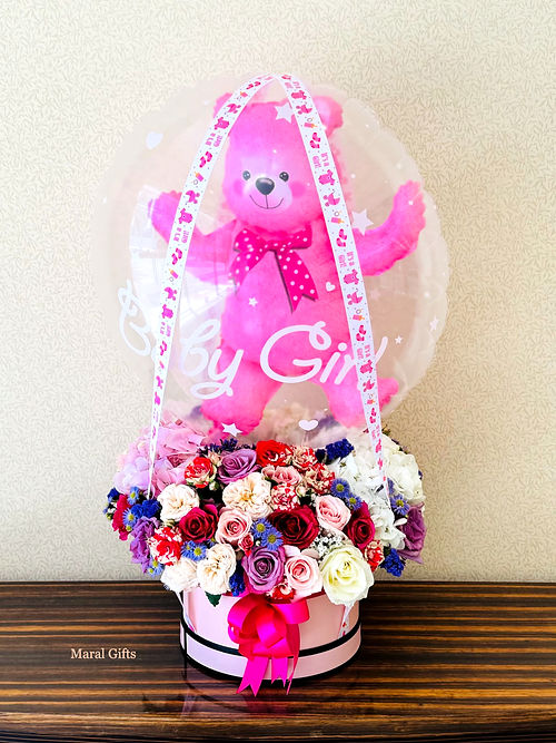 New Born Baby Flower And Balloon Arrangement