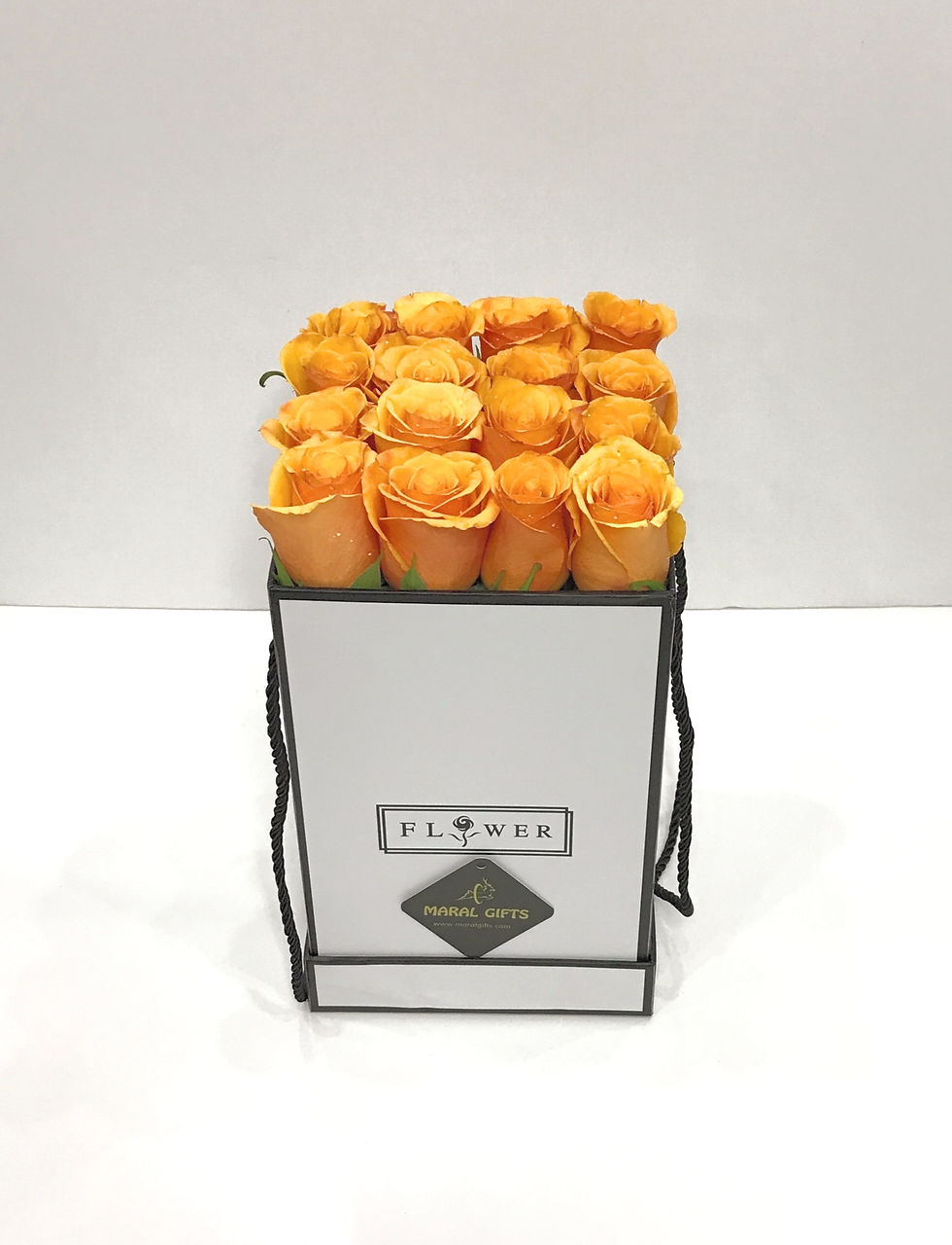 Thumbnail: flower box combination orange roses in a white square box