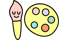 A calm paintbrush resting beside a gentle art palette filled with soft pastel paints.