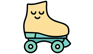 Smiling roller skate with closed eyes and soft wheels.