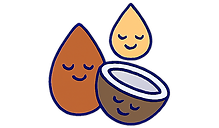 A calm shea nut, an almond, and half a coconut.