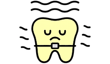 A sad tooth with braces surrounded by wavy lines.