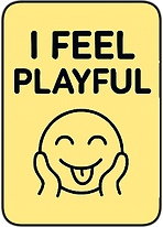 I feel playful. A smiling icon with hands resting on its cheeks in a joyful, expressive pose. The text reads “I feel playful”.