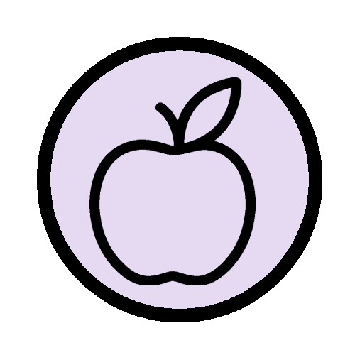 Apple outline with a single leaf, symbolising a calm, nourishing snack after the day.