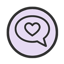 Outlined speech bubble with a small heart, representing someone gently explaining what will happen next.