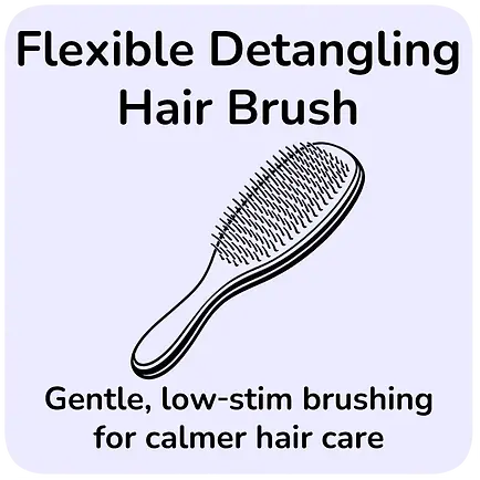 Flexible Detangling Hair Brush, gentle, low‑stim brushing for calmer hair care. Outline illustration of an oval hairbrush with evenly spaced bristles and a gently curved handle.