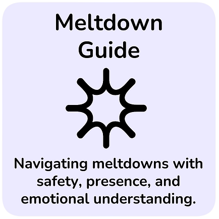 Meltdown Guide, navigating meltdowns with safety, presence, and emotional understanding. A soft, rounded starburst icon with curved spikes, symbolising rising emotional intensity or overwhelm.