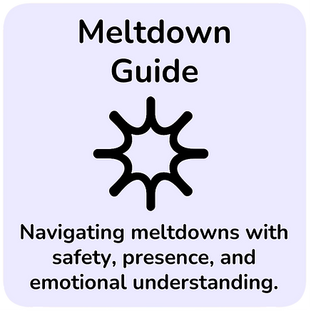 Meltdown Guide, navigating meltdowns with safety, presence, and emotional understanding. A soft, rounded starburst icon with curved spikes, symbolising rising emotional intensity or overwhelm.
