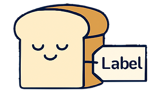 Softly smiling loaf of bread with a gentle label tag.