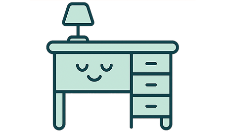 A cosy desk with a gentle lamp.