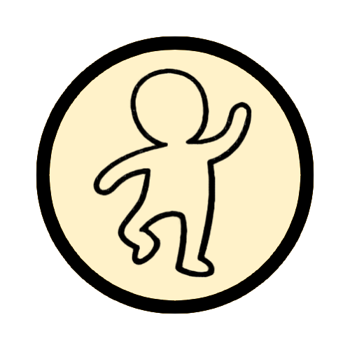 A simple figure with arm and leg raised in gentle movement.