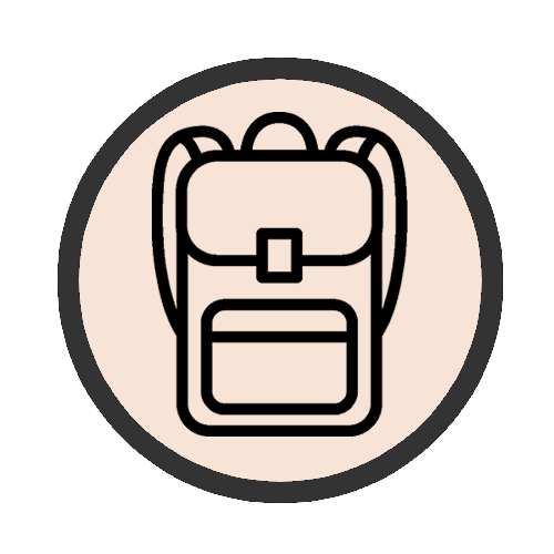 School bag with a handle and flap, representing putting belongings away after school.