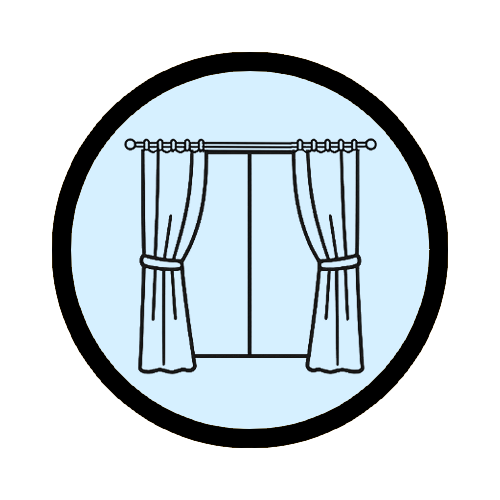 Curtains partly drawn icon representing needing quiet