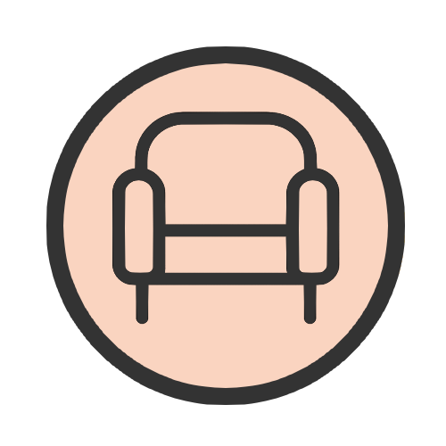 Simple chair outline, representing sitting down and getting settled at the start of the appointment.