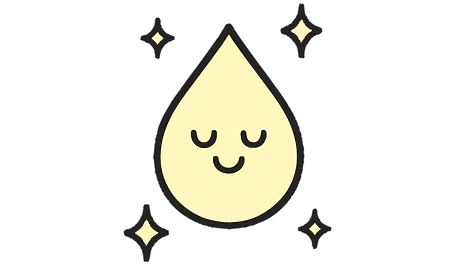 A glowing droplet with a soft smile, symbolising numbing medicine.