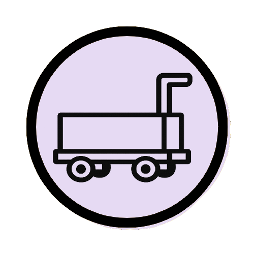 Minimalist box cart icon with a handle, representing grounding through pushing or pulling actions.