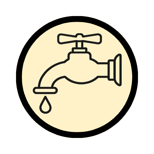 Soft tap icon with a droplet to show the first step of turning on water calmly.