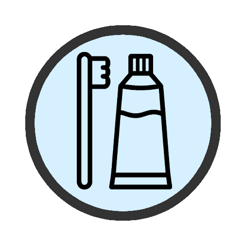 Toothbrush and a tube of toothpaste, representing brushing teeth.