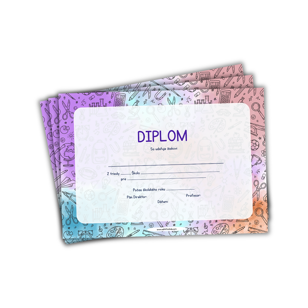 diplom, dakovny list , pamatny list pre deti v skole, za ucast na aktivitach a za uspech v skole