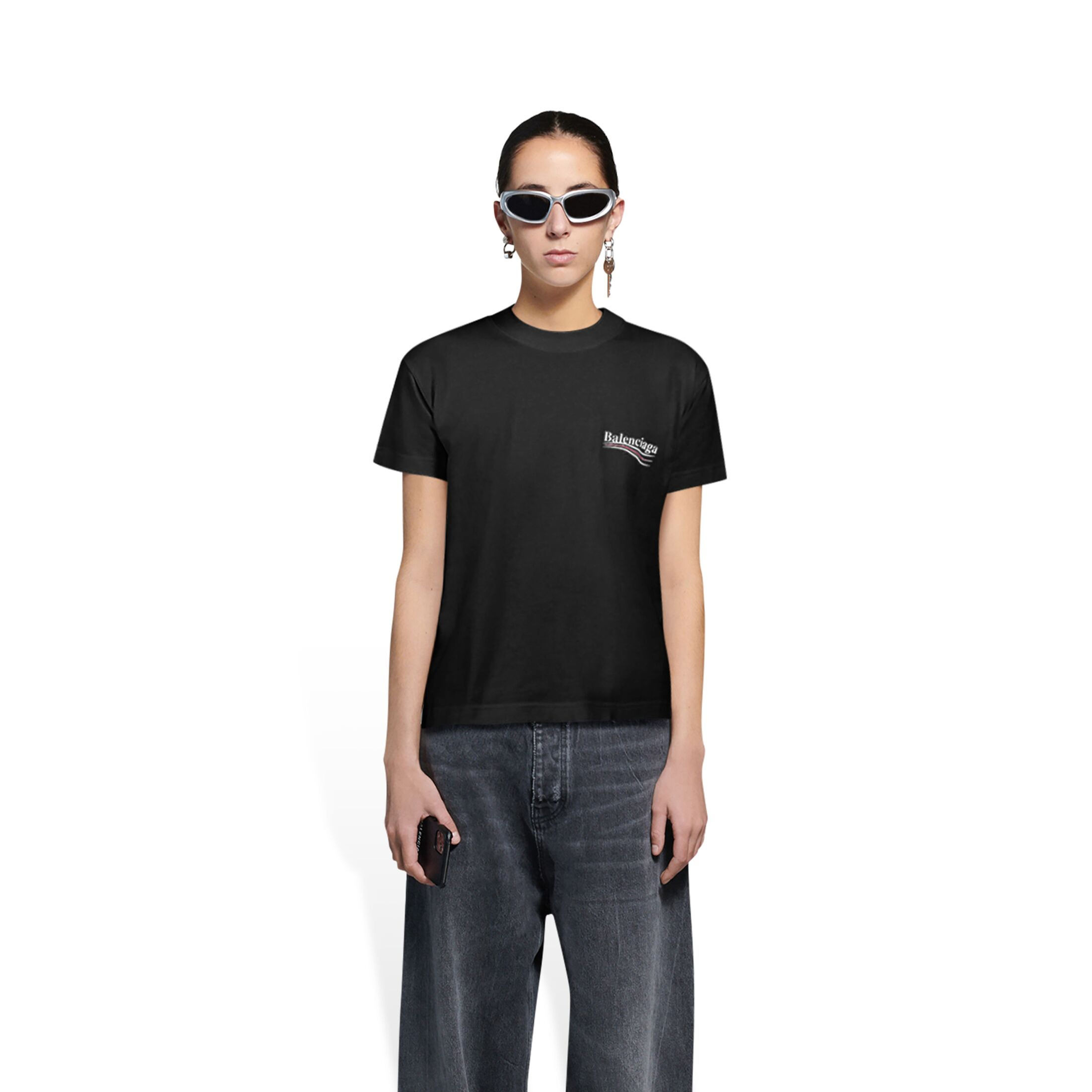 BALENCIAGA - WOMEN'S POLITICAL CAMPAIGN T-SHIRT SMALL FIT IN BLACK
