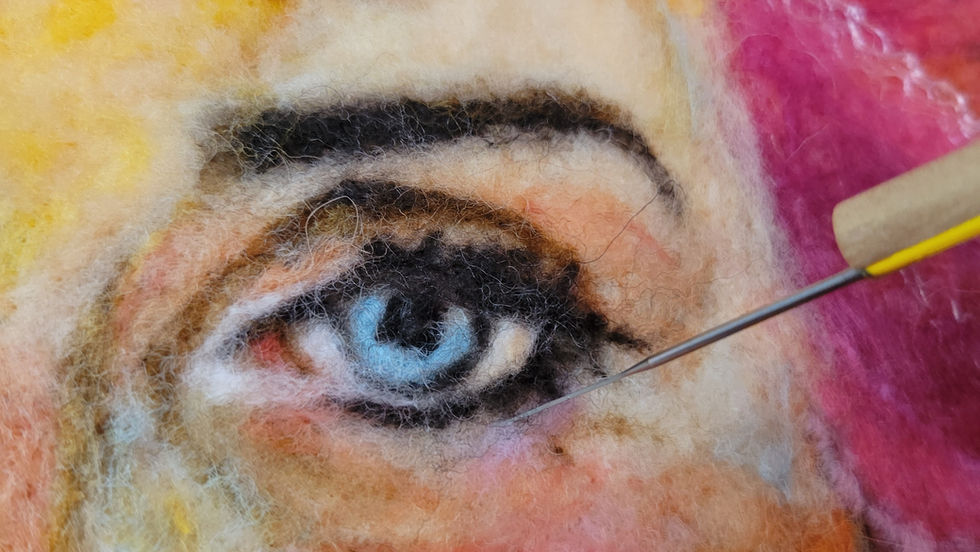 Needle felting the eyes.