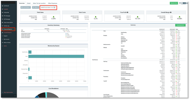 Marketplace filter in Sellozo Financial Reports