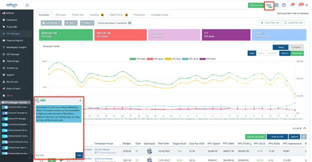 Chatbot in the Sellozo UI