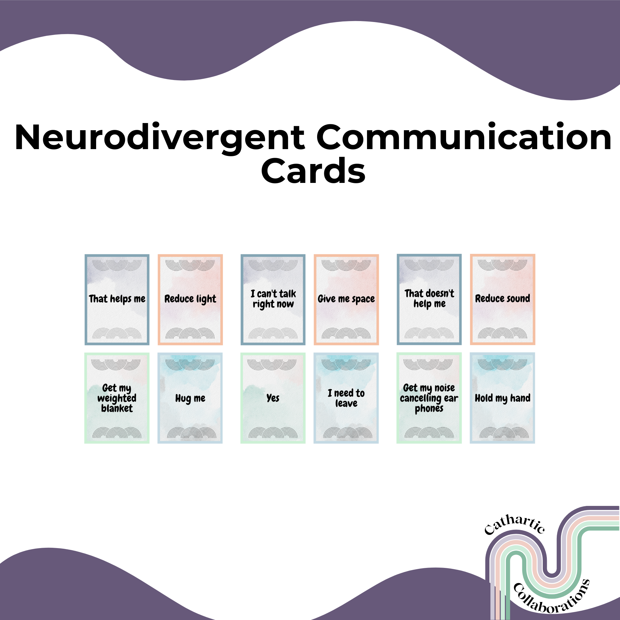 Neurodivergent Communication Cards -Pastel