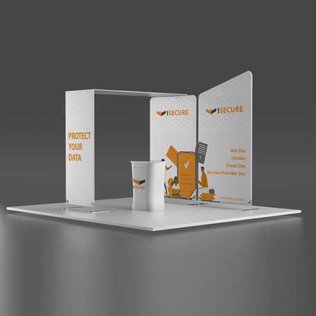 Logo design for I Secure Agency, featuring a bird symbol to represent the company's commitment to safeguarding sensitive information, followed by booth exhibition branding that exceeded client expectations.