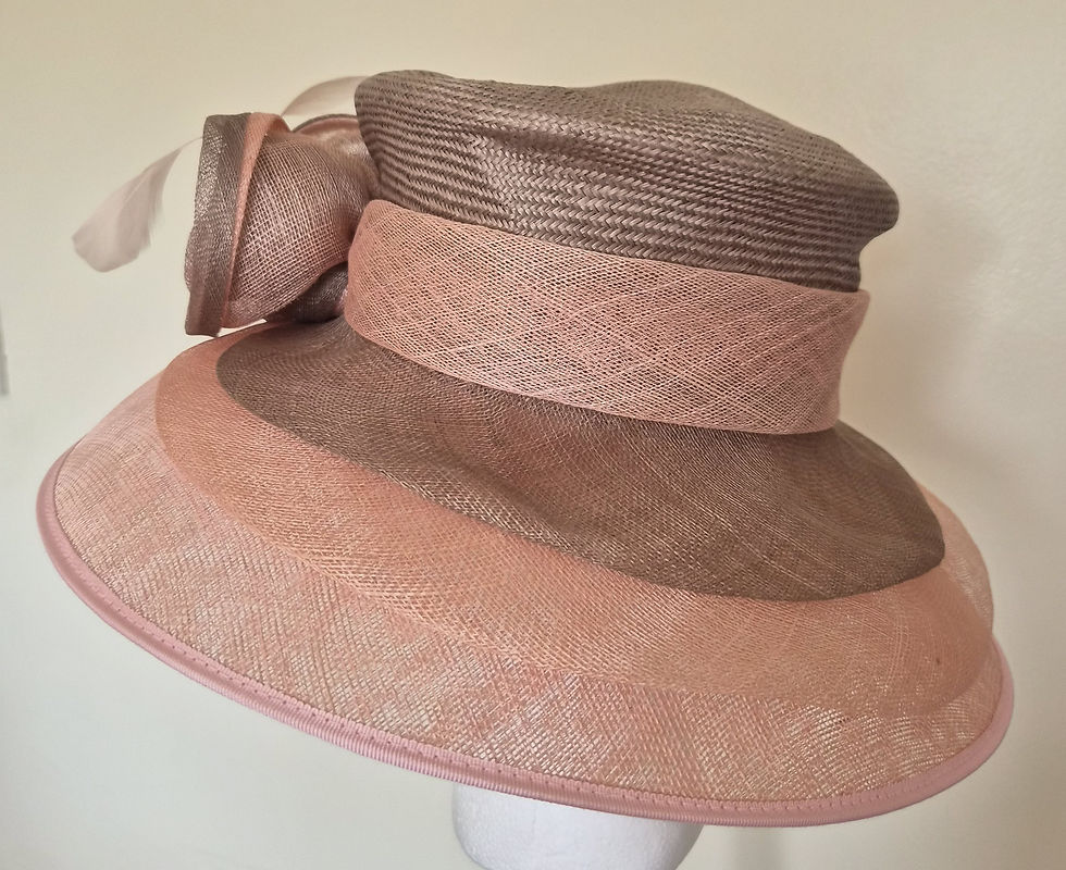 Thumbnail: H138 - Jacques Vert Blush Pink & Taupe Occasion Hat with Rosette Detail