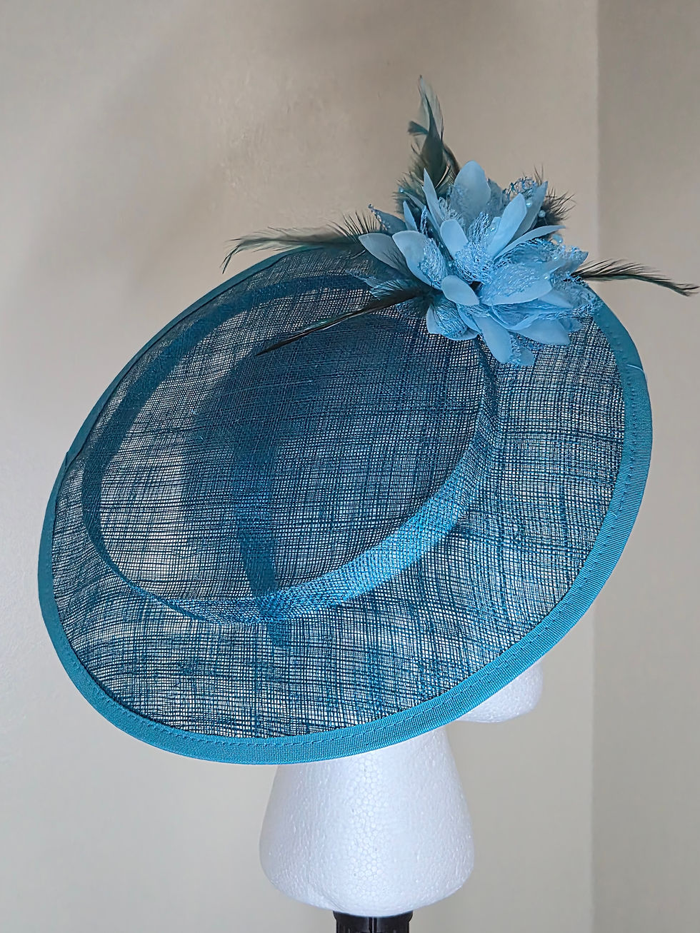 Thumbnail: F108 - Teal Sinamay Occasion Hatinator with Floral & Feather Detail