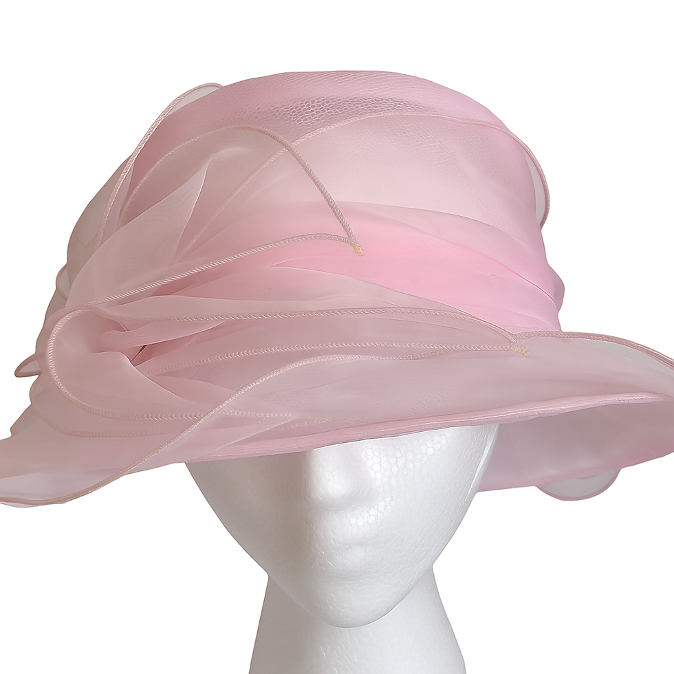 H28 - Pink Organza 'Edina Roney' Hat with Large Flower