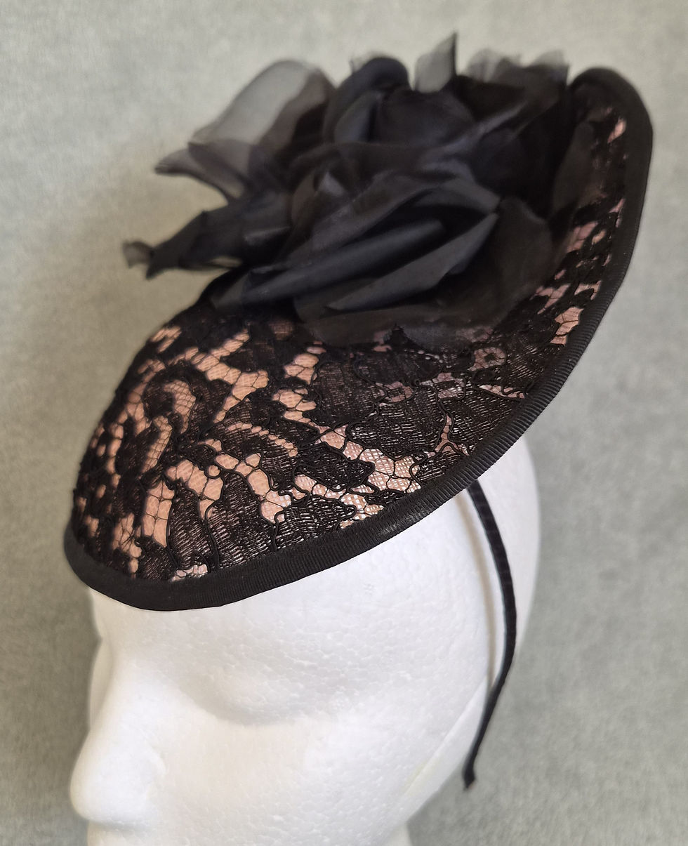 Thumbnail: F78 - Vivien Sheriff Black and Pink Lace Fascinator Hat