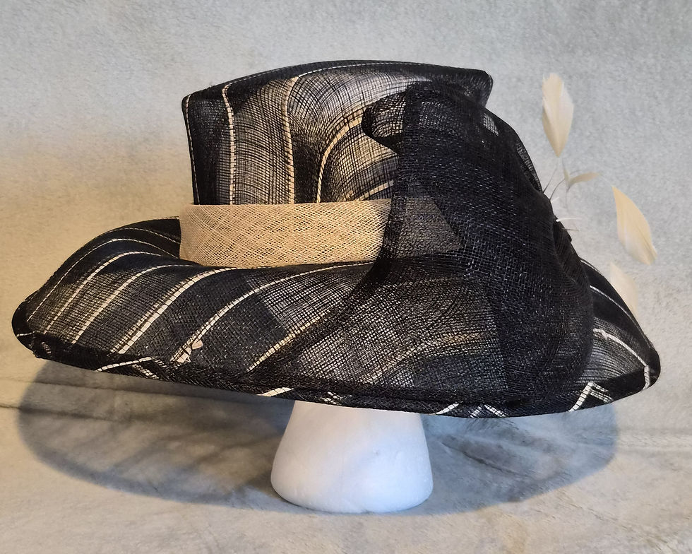 Thumbnail: H124 - Wallis Elegant Black & Ivory Occasion Hat with Feather Detail