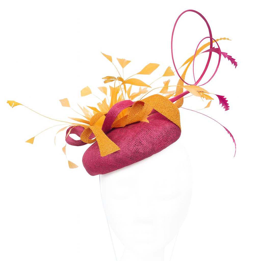 F62 - Vibrant Magenta & Orange Feather Fascinator