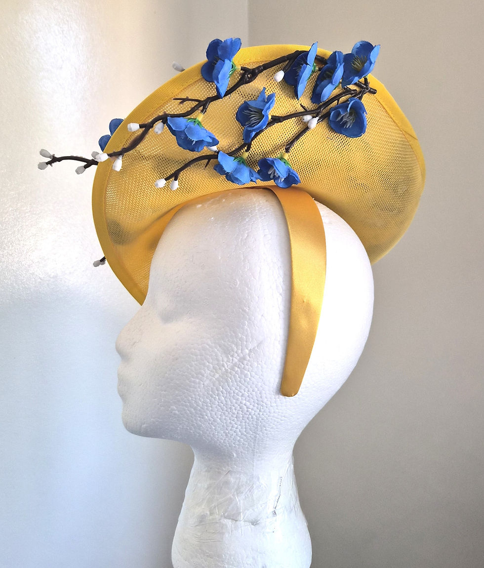 Thumbnail: F125 - Yellow & Blue Floral Teardrop Fascinator