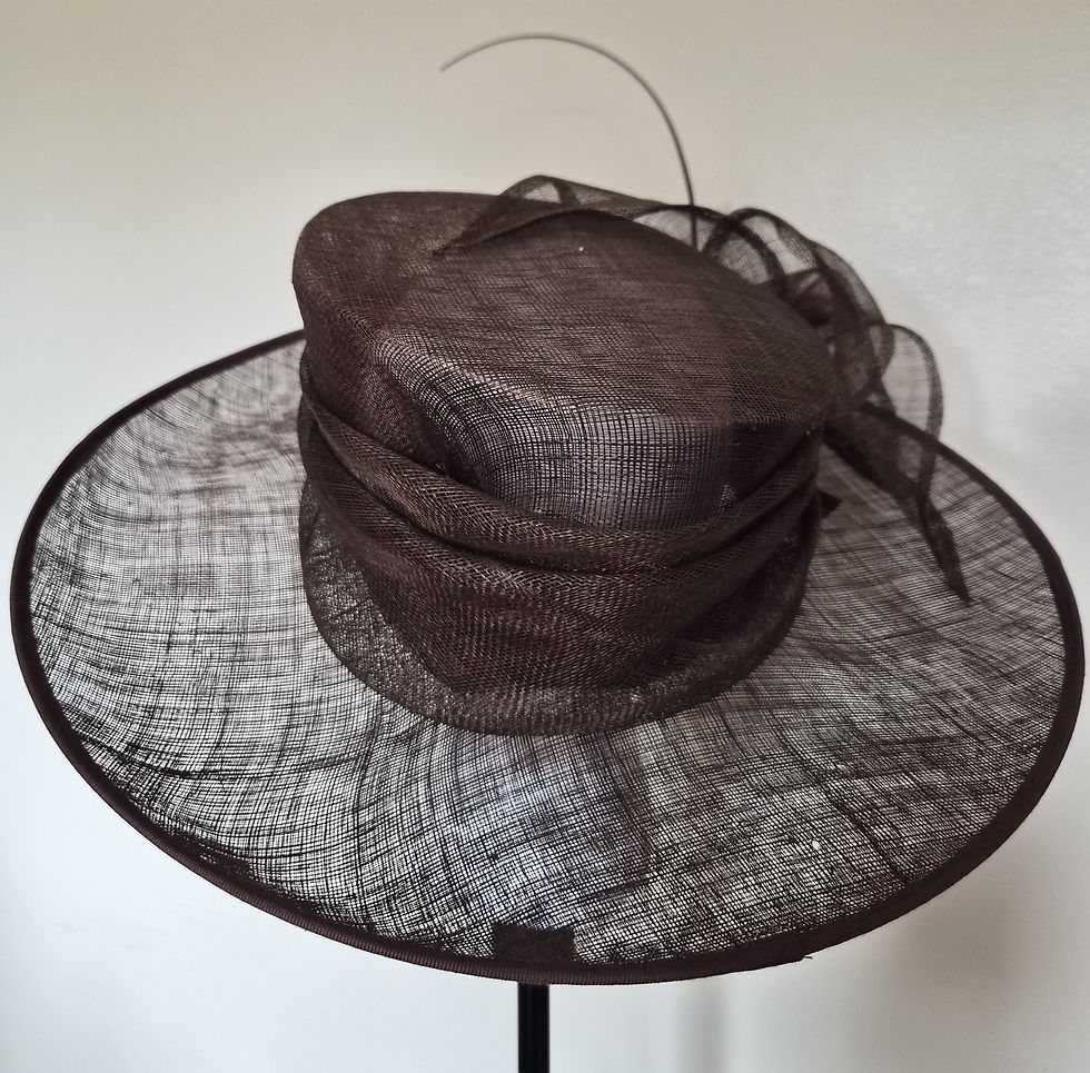 Thumbnail: H147 - Autograph Chocolate Brown Sinamay Occasion Hat with Feather Detail