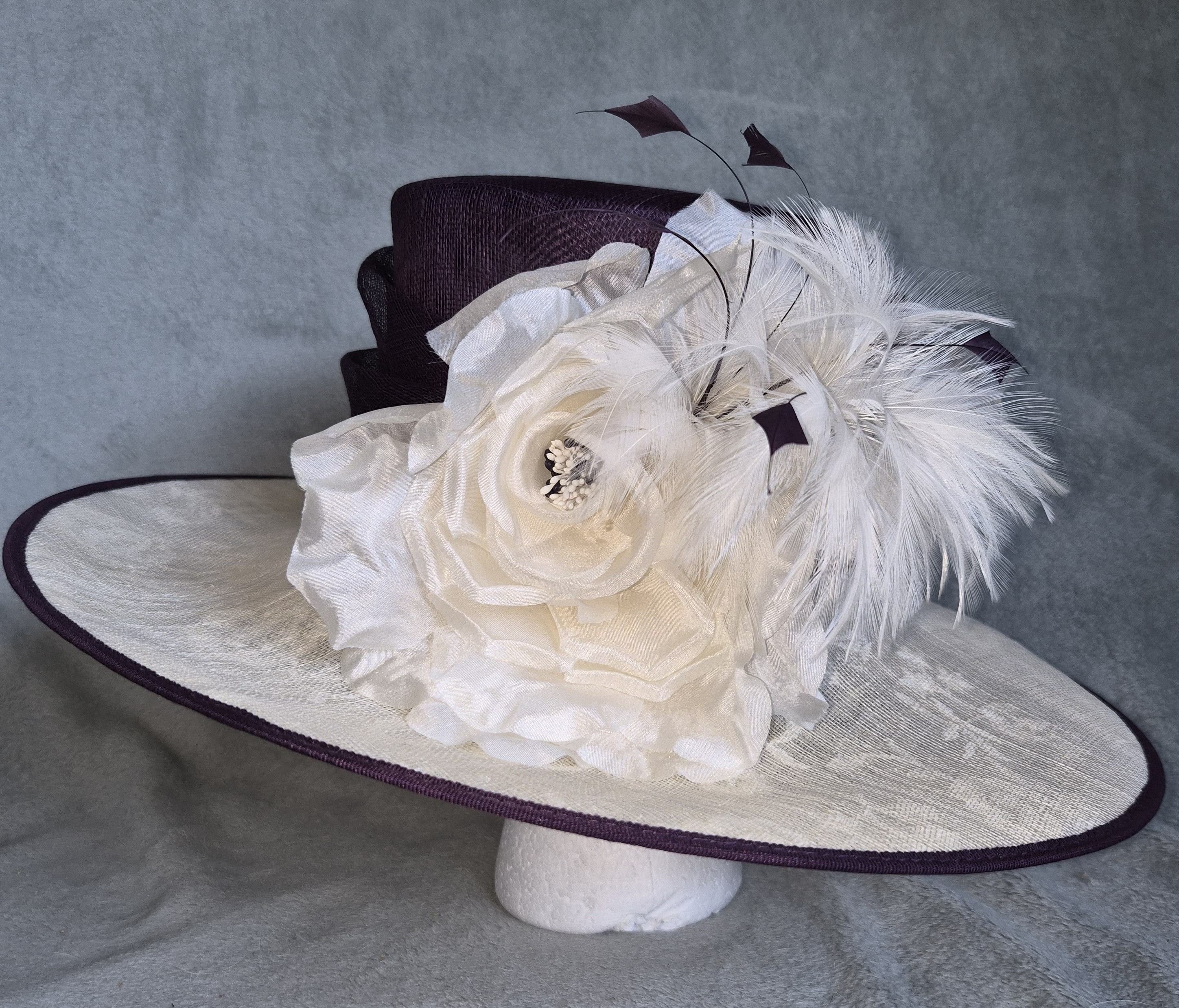 H127 - Jacques Vert Plum & Ivory Occasion Hat