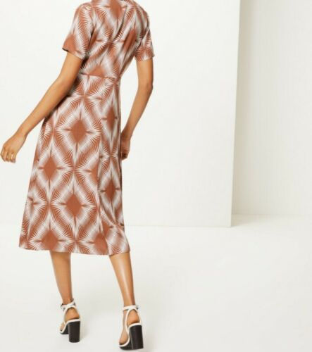 Thumbnail: Ladies Women Ex M&S Diamond PRINT Shirt MIDI dresss Size 16 REGULAR