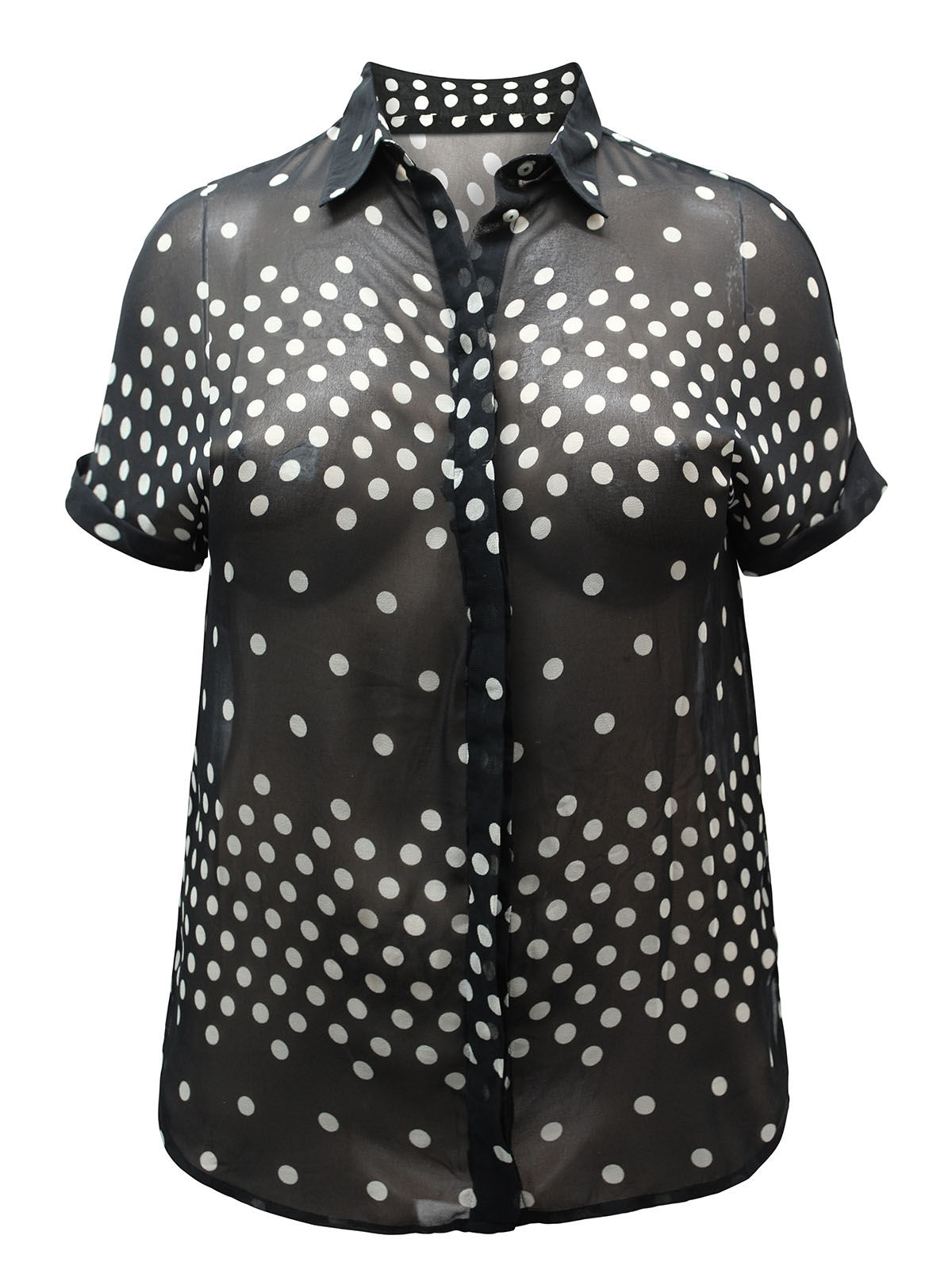 Print Sheer Dipped Black Shirt UK 10.