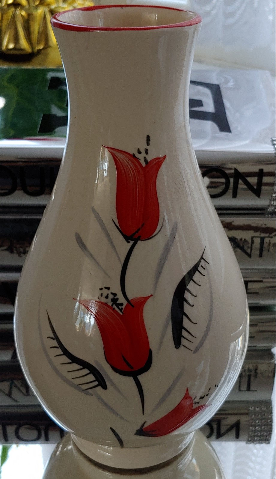 Thumbnail: Vintage rose flower porcelain vase 23cm 