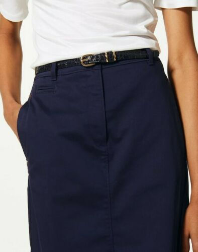 Thumbnail: Women's EX M&S Peruna Navy Cotton Rich Skirt Two Way Stretch size 6(27"Length)