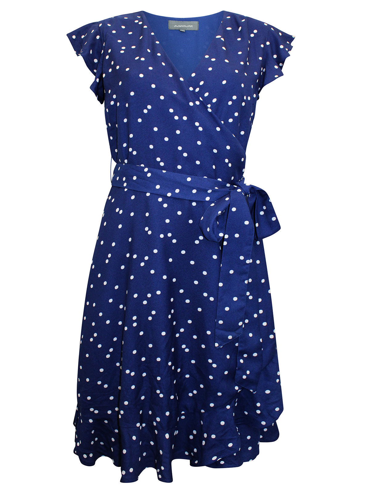Polka Dot Ruffle Hem Wrap Dress