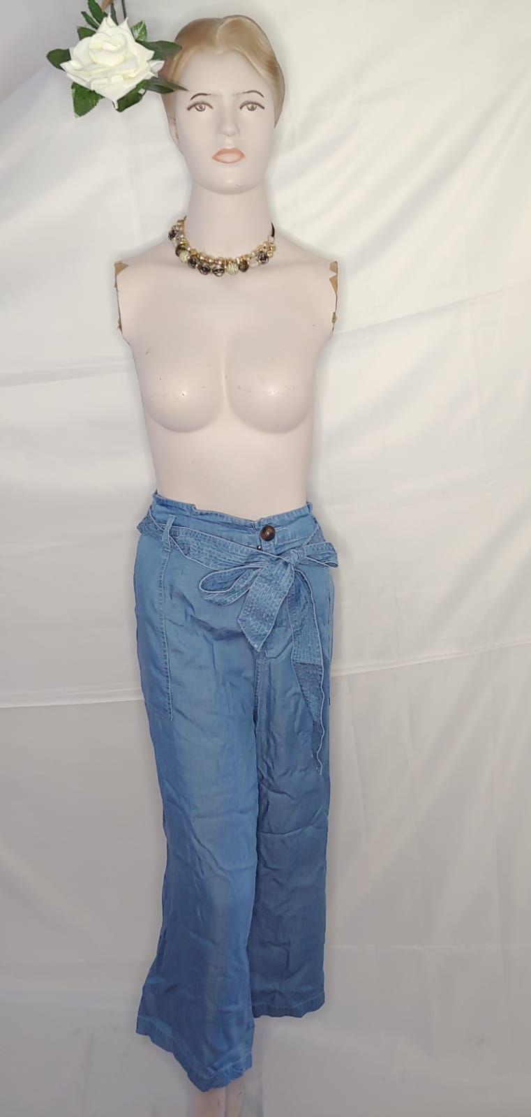 Thumbnail: Ladies M&S Light Blue Relaxed fit Trouser UK Size 22