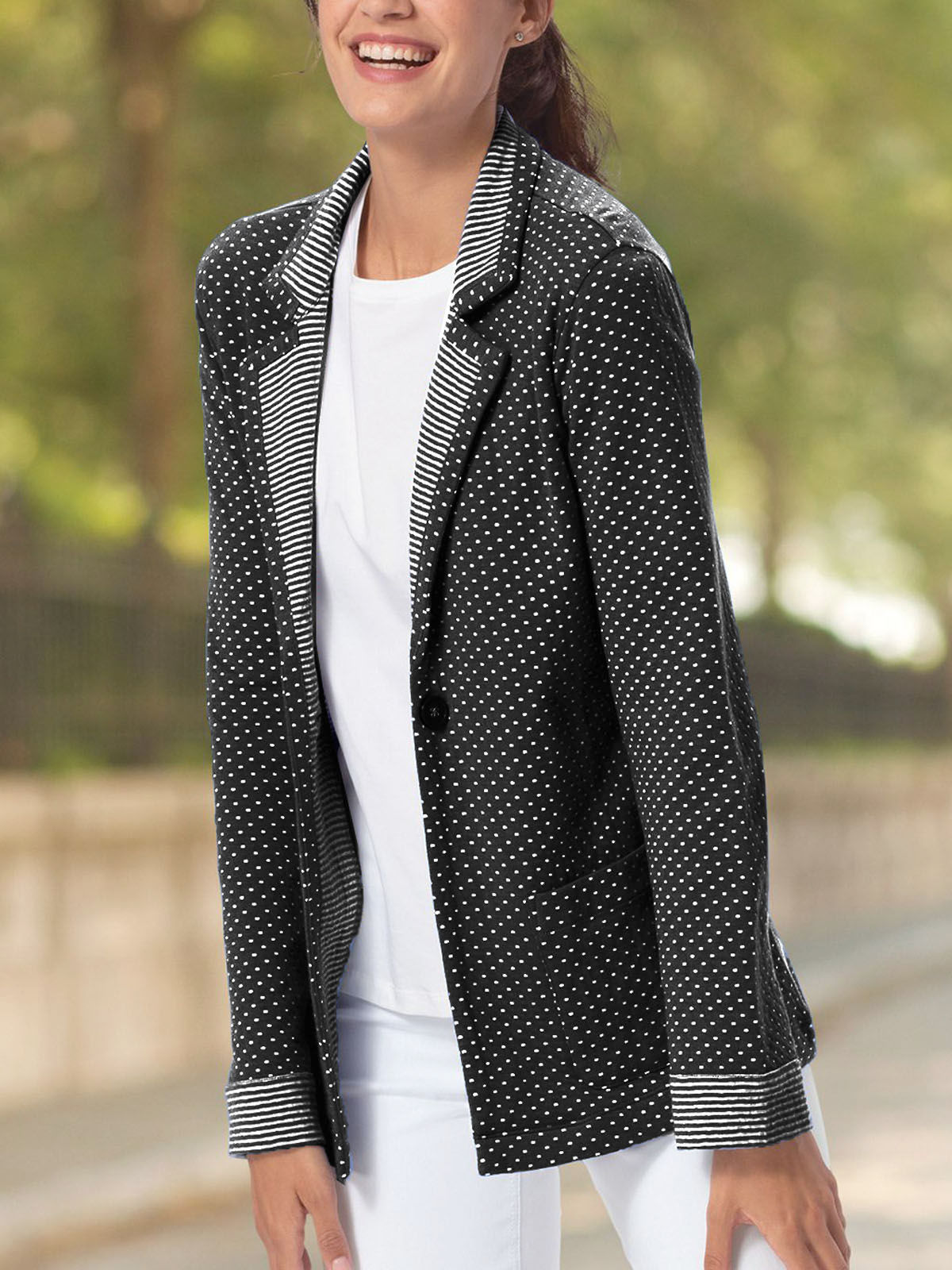 Black Polka Dot Roll Back Sleeve Blazer Jacket. Size 10 to 14