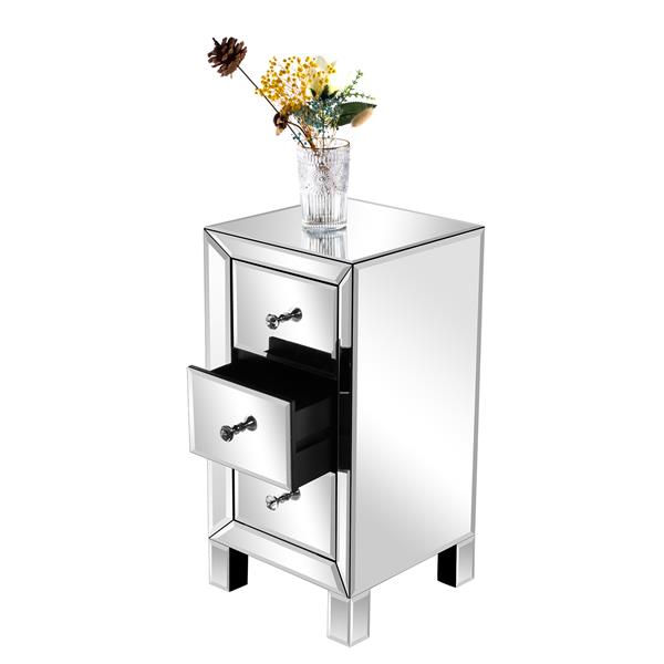 Thumbnail: Modern and Contemporary Mirrored 3-Drawers Nightstand Bedside Table
