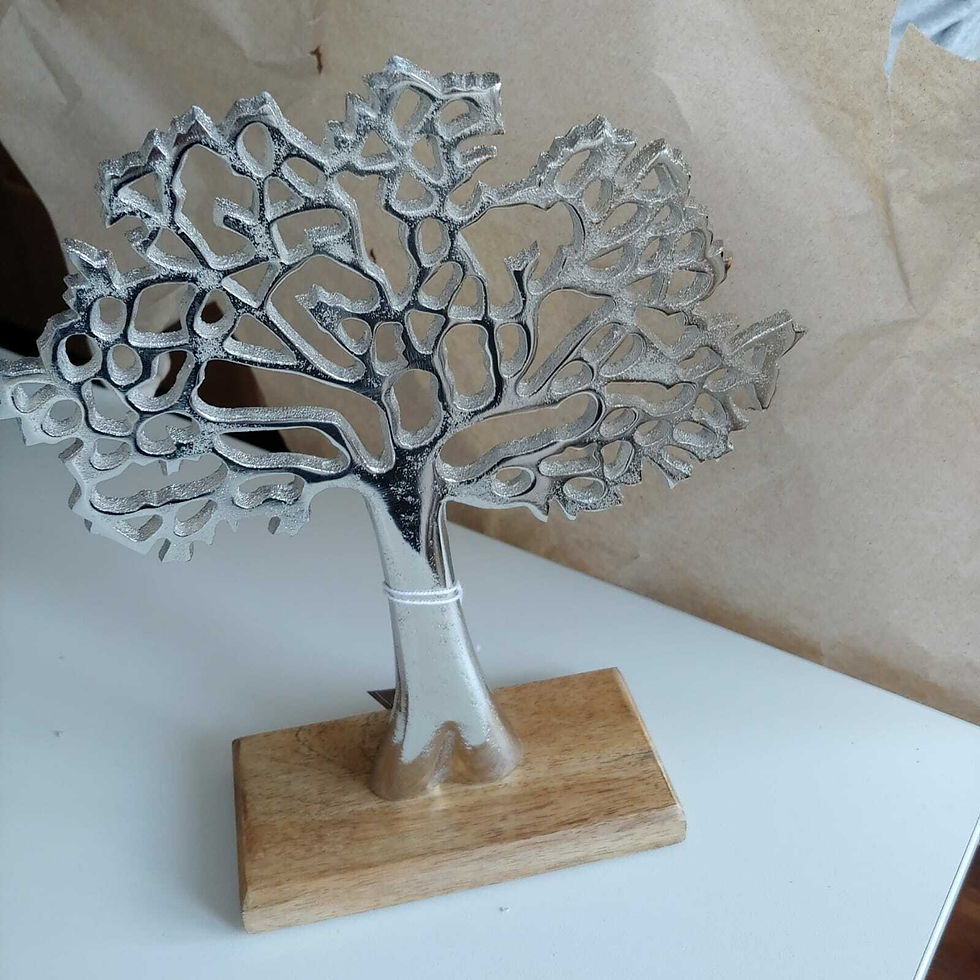 Thumbnail: Silver Metal Tree Decorative Ornament On Wooden Base - Large
