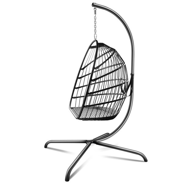 Thumbnail: Swing Egg Chair with Stand Wicker Rattan Patio Basket Hanging Chair