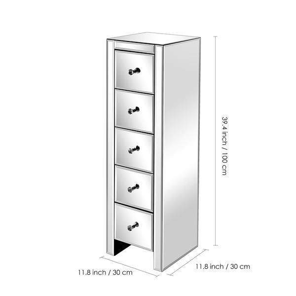 Thumbnail: Glass Mirror Cabinet Tall Cabinet with Five Drawers